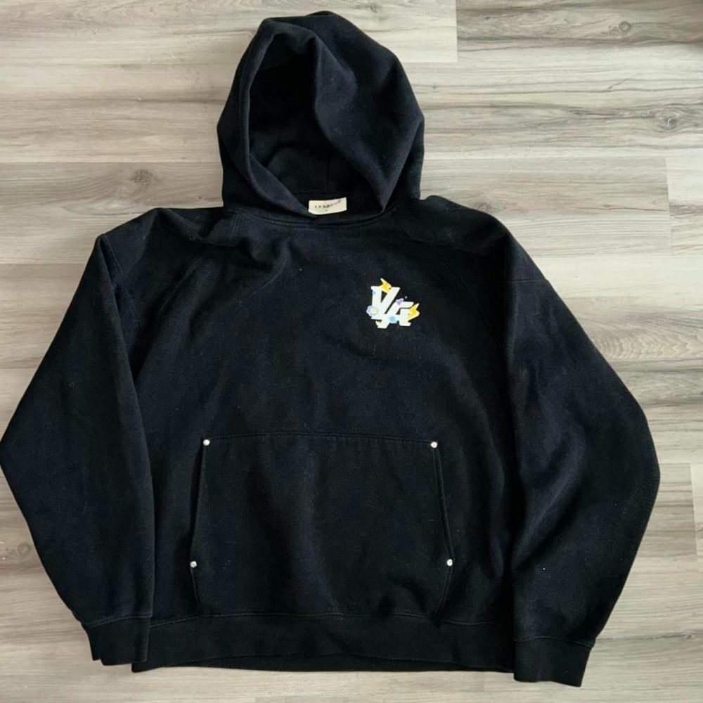 YoungLA 560 Trippy Logo Hoodie Size Large Black Pullover Athleisure Gym Heavy